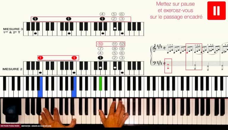 Indication Pause pour arrêter la vidéo et vous exercer
